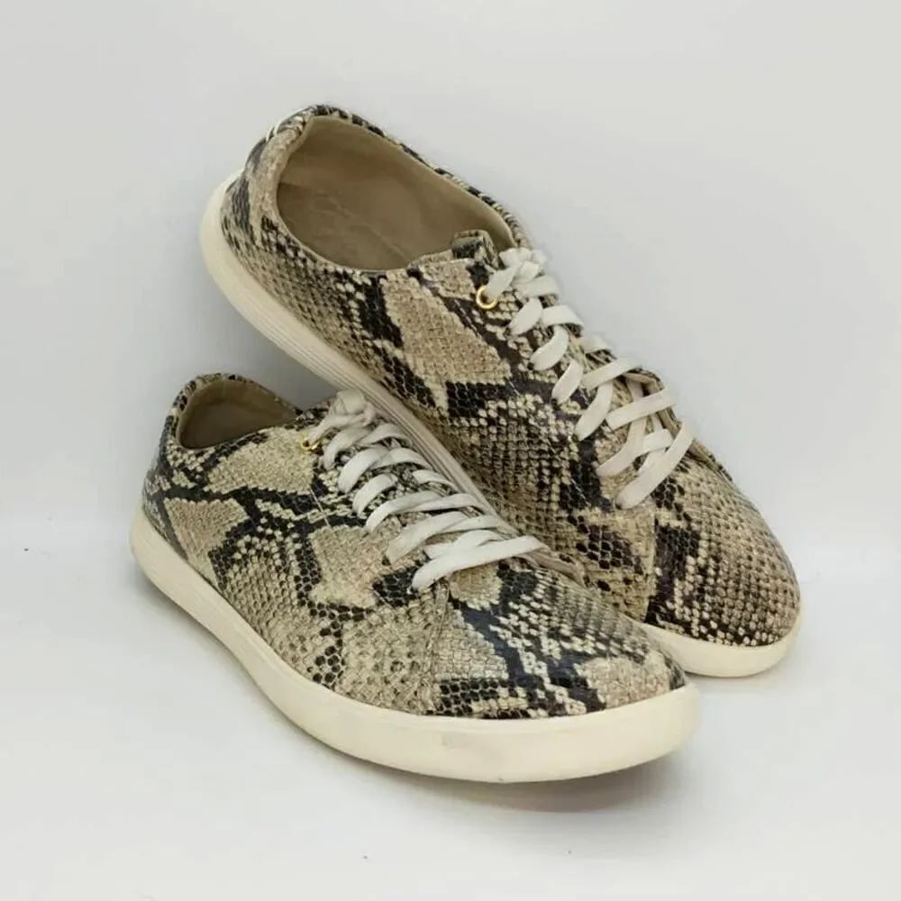 Cole Haan Grand OS Designer Womens Pre-owned Snakeskin Lace-up Sneakers - sz. 8